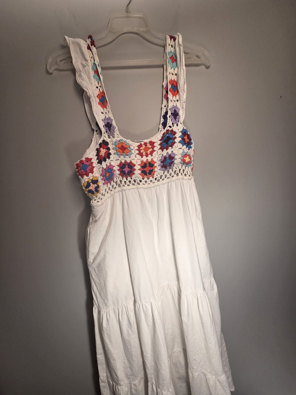 Slate & Willow White Maxi Dress with Multicolor Crochet Bodice